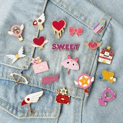 Cute Pink Princess Enamel Pin Cartoon Magical Stick Treasure Chest Brooch Anime Role Heart Lapel Bag Badge Children Gift Jewelry