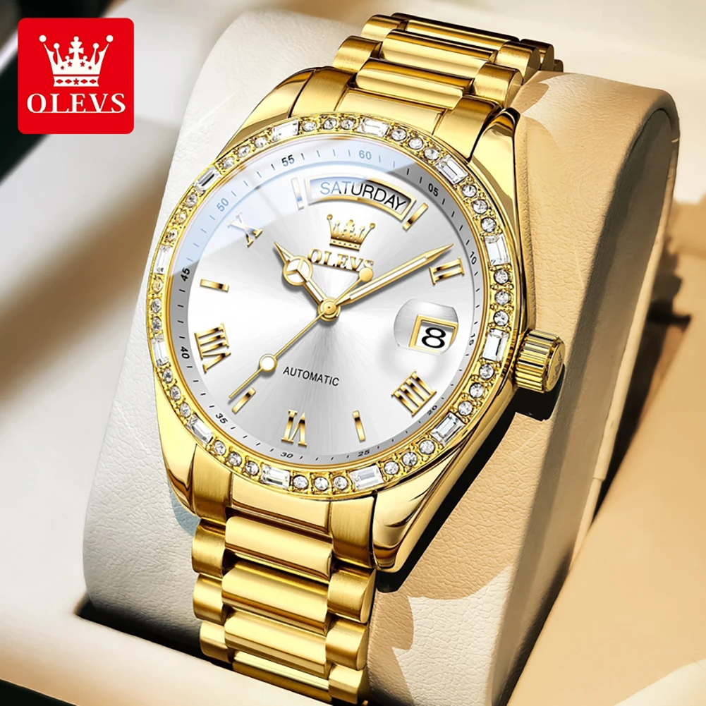 OLEVS 6747 luxury brand Men's fully automatic mechanical watches waterproof date watch for man diamond inlaid Fashion wristwatch
