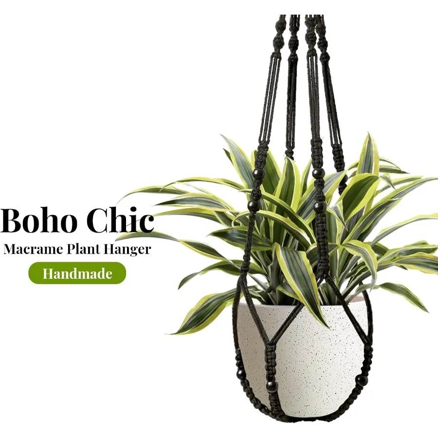 مجموعة شماعات نباتات مكرامية داخلية مكونة من 2 مع 4 خطافات لزراعة معلقة للاستخدام الداخلي والخارجي لحامل النباتات مع خرزات خشبية بدون T #4