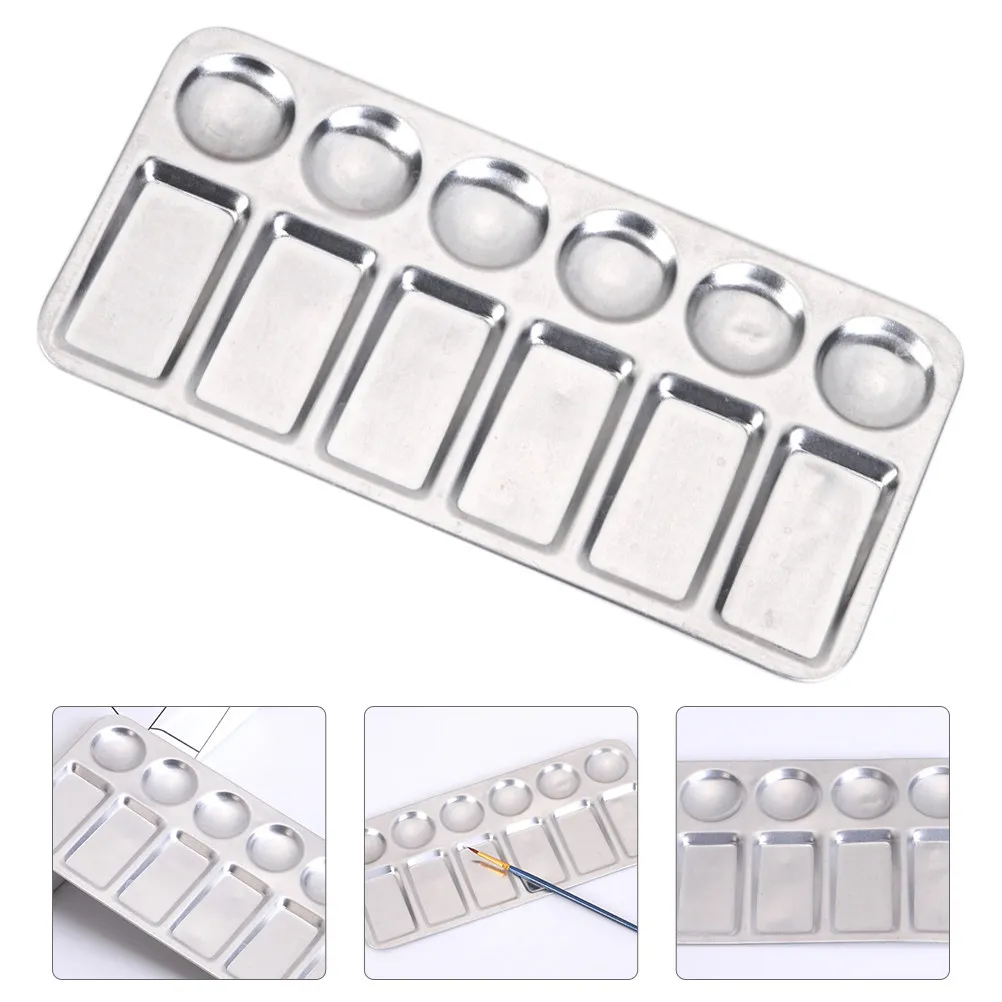 2Pcs Aluminum Paint Tray Board Portable 12 Holes Pigment Mixing Palette Painting Pallet Tool for School Art Crafts Drawing