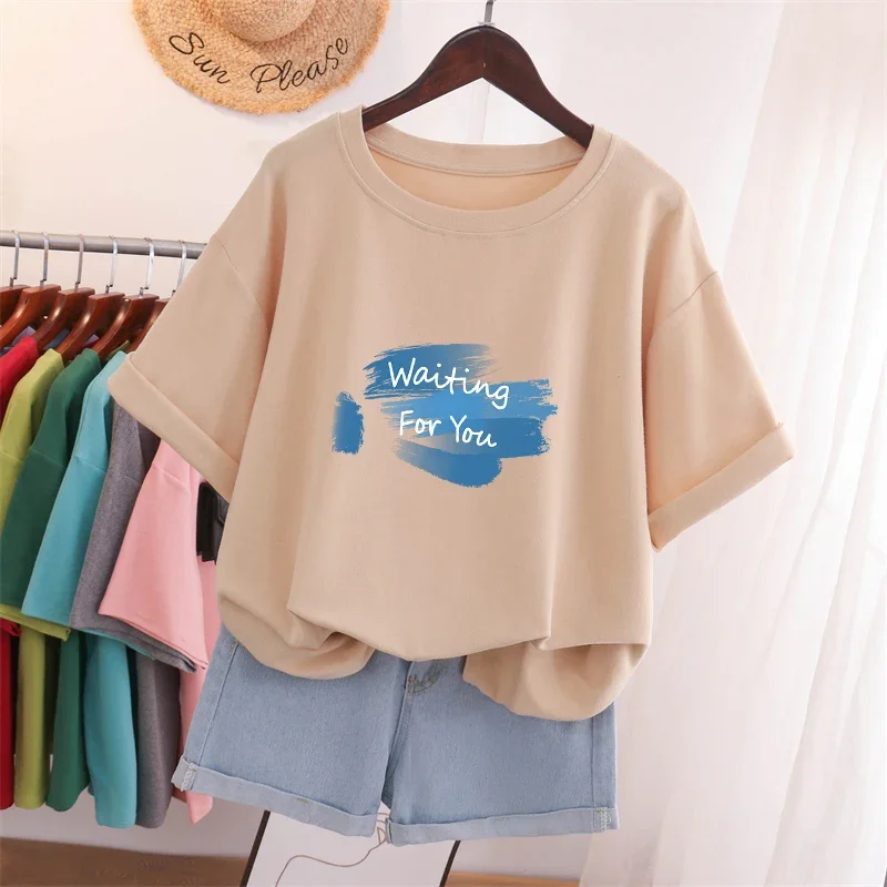 EBAIHUI 100% Cotton L-6XL Áo In Chữ Tay Ngắn In Nữ Hàng Đầu Của Mùa Hè Áo Cặp Cổ Tròn Quá Khổ áo Thun Nữ