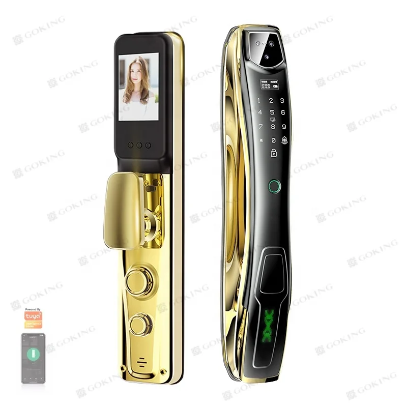 Fingerprint  Camera Lock Safely Keyless Entry Exterior Door Lock Password Access Gold Print 1 Piece Memory Card Wifi F15