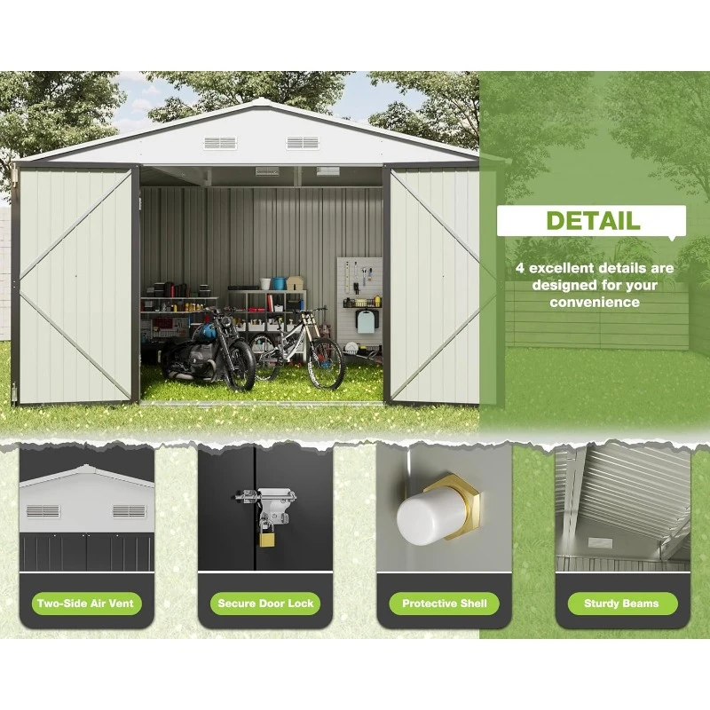 Outdoor Storage Shed 10 X 10 Ft. Utility Tool Shed Metal Storage Garden Shed with Door & Lock for Patio Storage,