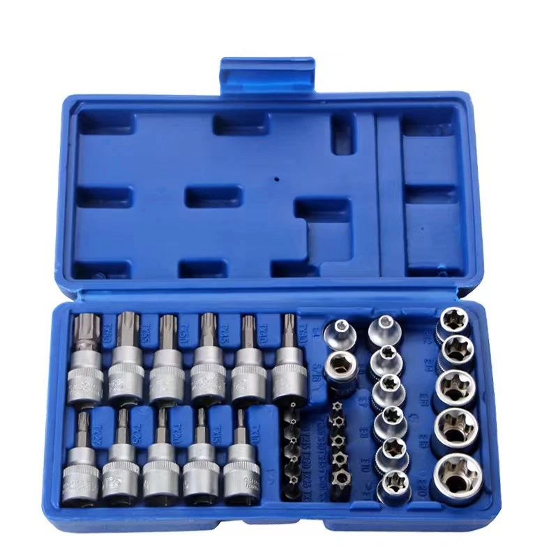 Conjunto de Soquete Chave de Torque Catra Torx Estrela Conjunto de Ferramentas Chave Trox para Reparo do Carro Ferramenta Manual E-bits Drive 34 Peças