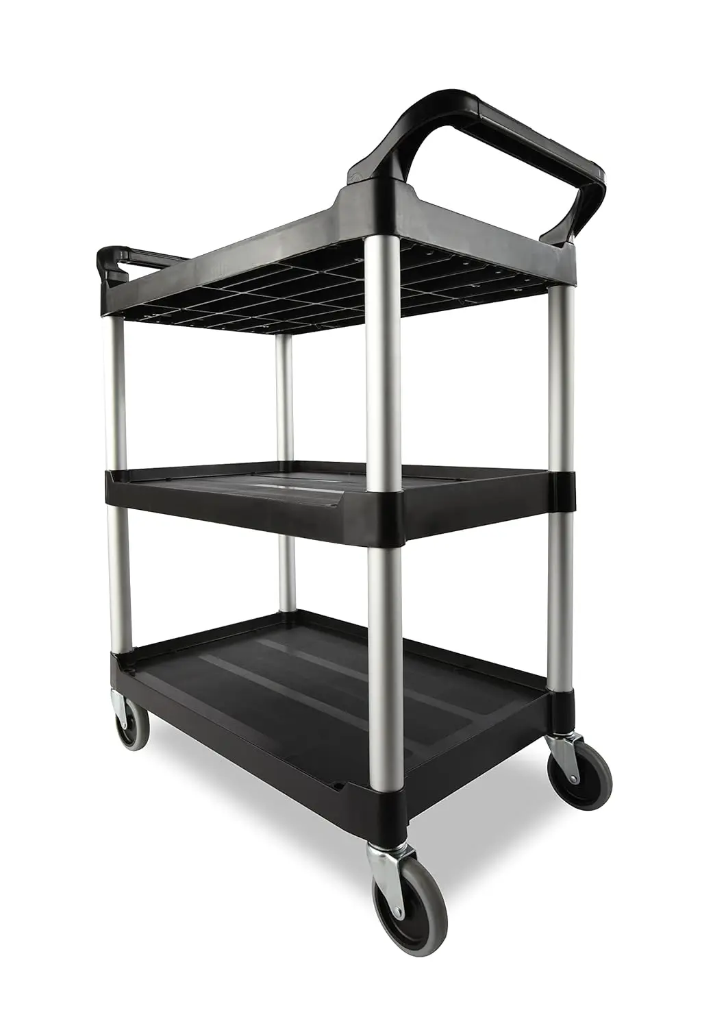 Products Heavy Duty 3-Shelf Rolling Service/Utility/Push Cart, 200 lbs. Capacity, Black, for Foodservice