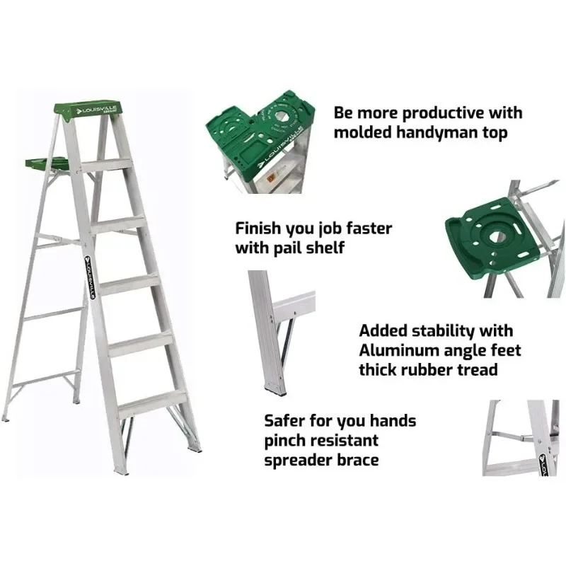 Louisville Ladder 6-Foot Aluminum Step Ladder, 225-Pound Capacity, AS4006