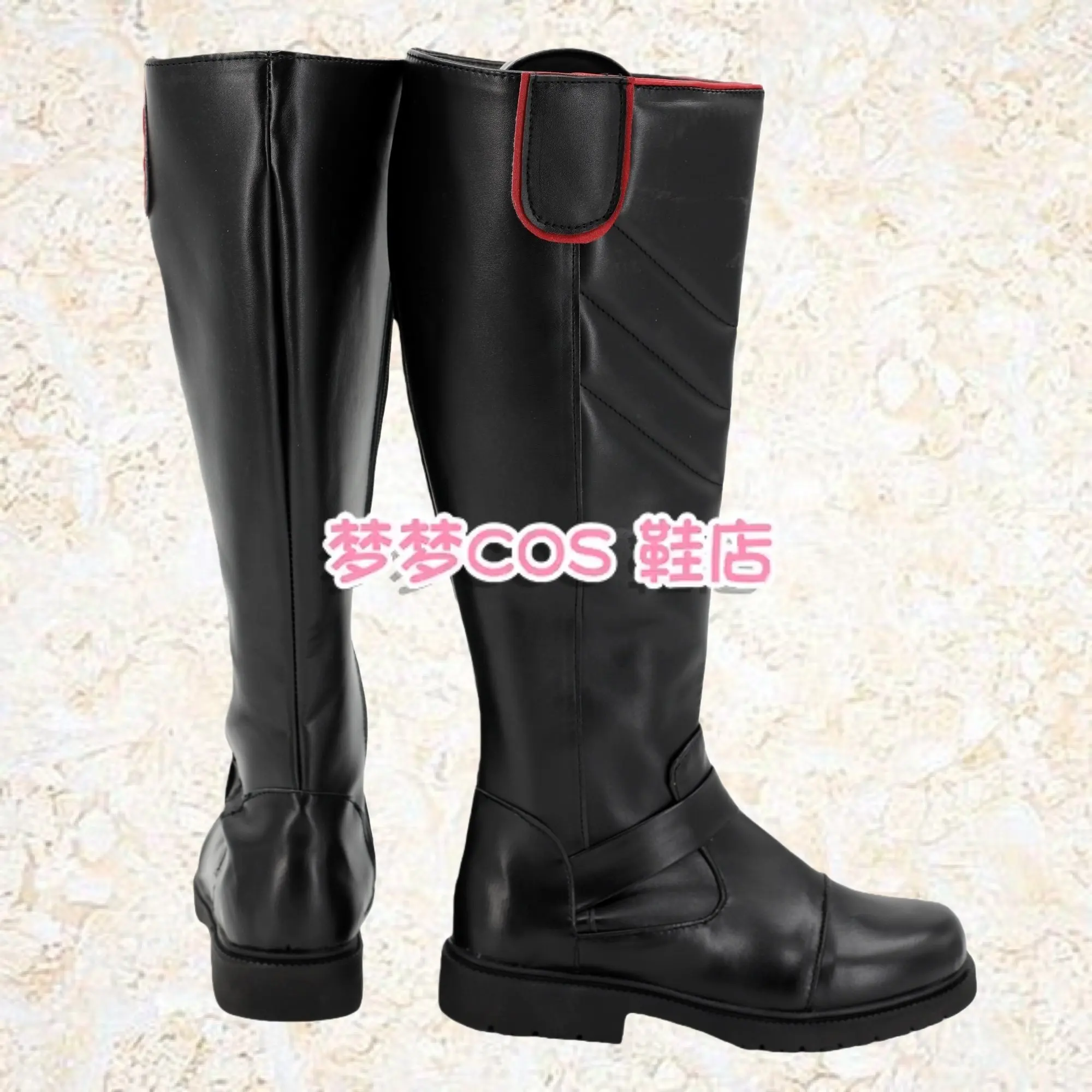 두 번째 자매 트릴라 수두리 ‌   코스프레 의상 신발 블랙 수제 인조 가죽 부츠