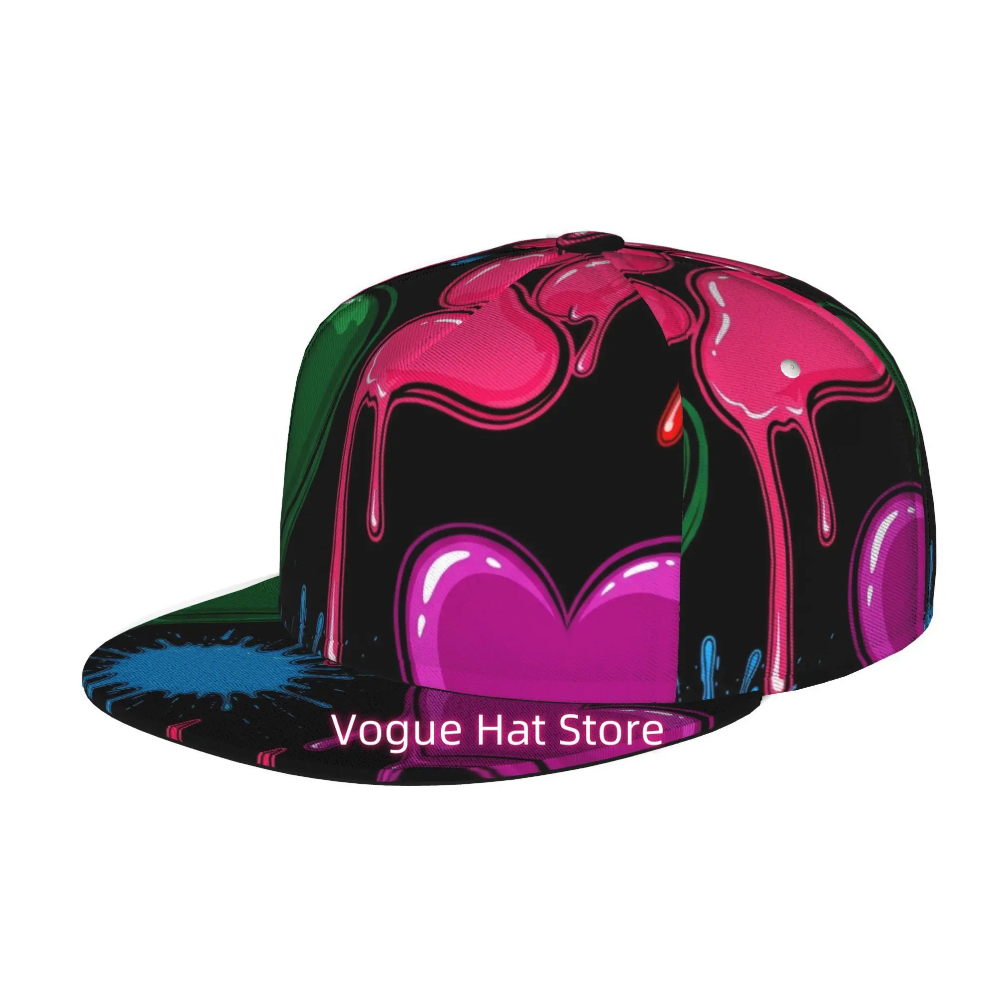 Men'S And Women'S Baseball Cap, Abstract Colorful Heart And Paw Print Design Adjustable Snap-On Brim, Flat-Top Design - Suitable