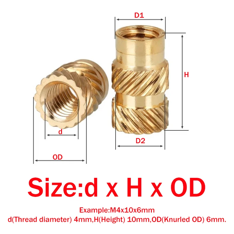 M1 M1.4 M1.6 M1.7 M2 M2.5 M3 M4 M5 M6 M8 Brass Insert Nut Double Knurled Hot Melt Threaded Inserts Nuts Embedment Copper Nut