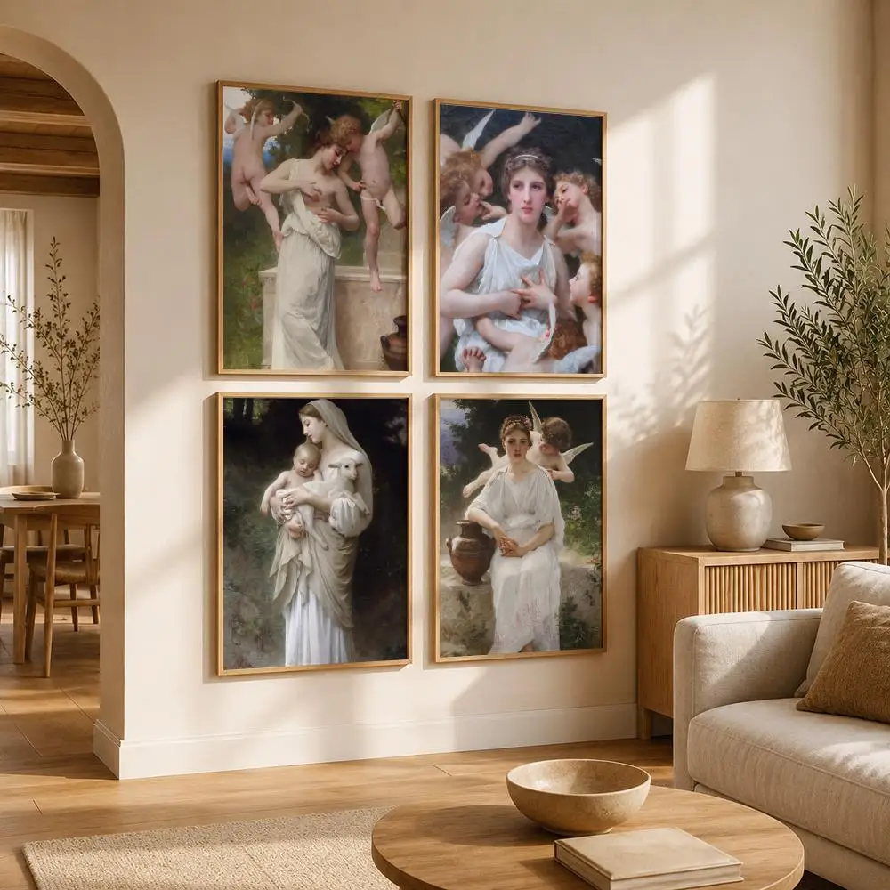 Artist Bouguereau Poster Self Adhesive Bar Wall Decal Waterproof Vinyl Sticker Modern Art Wall Poster Cafe Home Decor