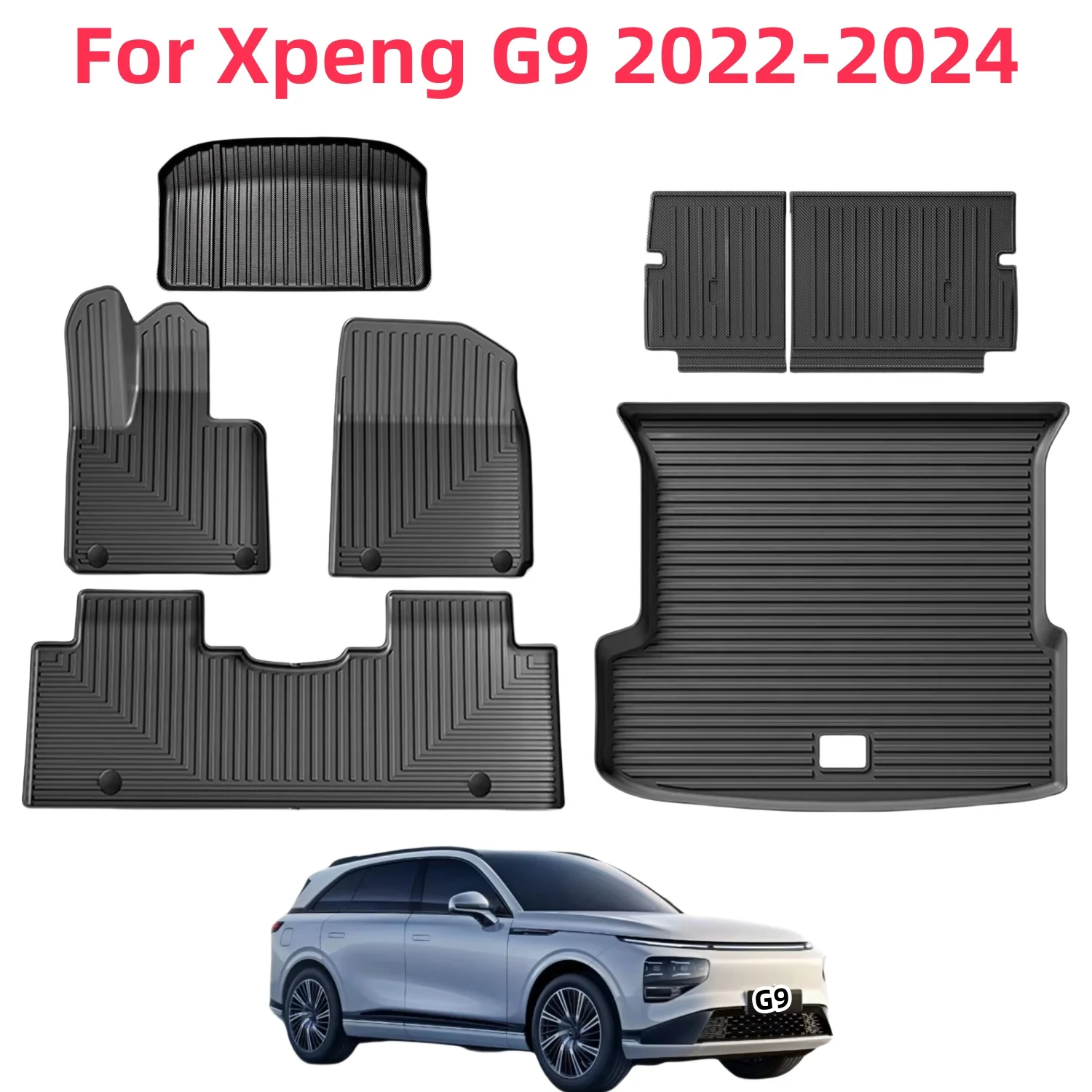 

For Xpeng G9 2024-2022 TPE Floor Mats and Cargo Liner, All Weather Floor Liners Trunk Mat TPE Heavy Duty Waterproof Pad