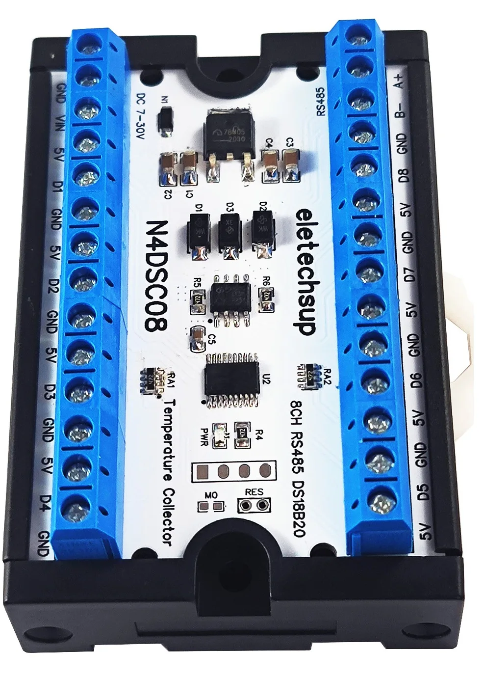 N4DSC08 8CH DS18B20 مستشعر درجة الحرارة جامع Modbus RTU RS485 وحدة تتالي إلى 247 وحدة للتحكم في ترموستات PLC