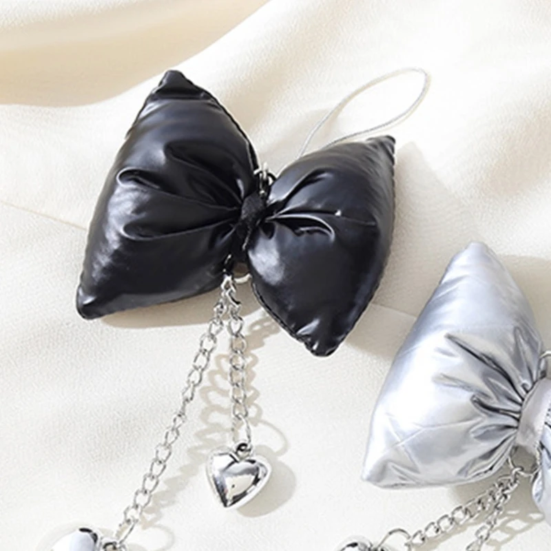 3D Bowknot Keychain with Heart Pendant Phone Charm Fashion Leather Bows Keyring Key Accessory for Bag Backpack Handbag