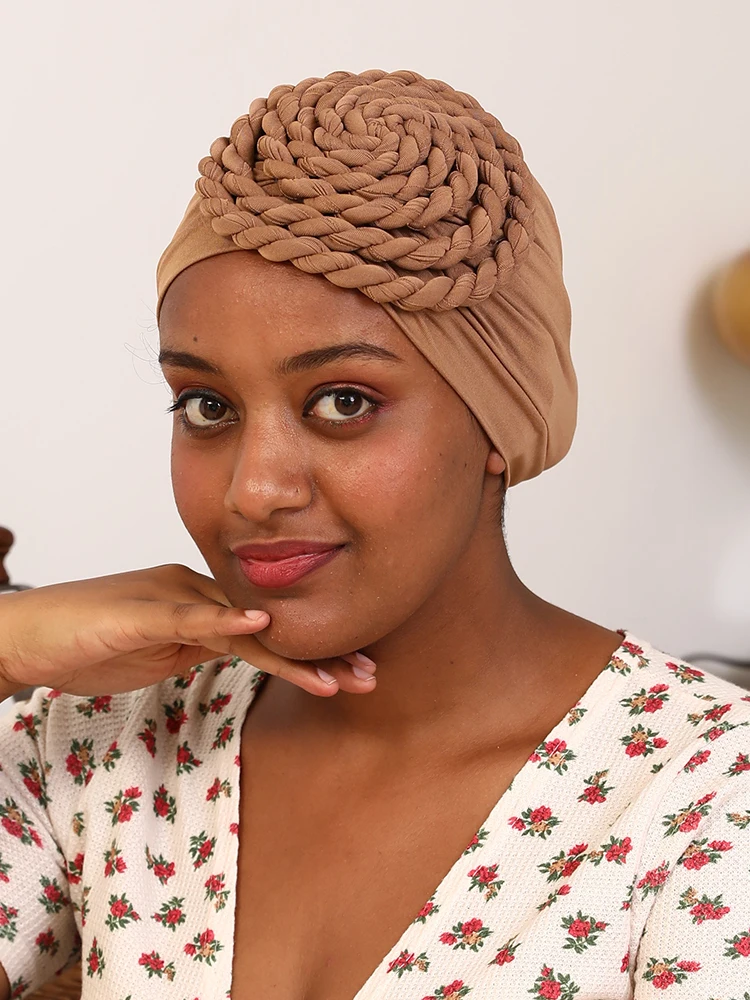 Trendy African Headdress India Turban Bonnet Arab Wrap Head Scarf Ready to Wear Muslim Headtie Woman Inner Hijabs Cap