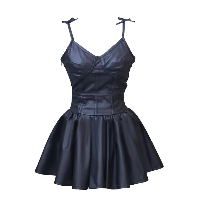 Gasai Yuno Black PU Leather dress Mirai Nikki Cosplay Costume