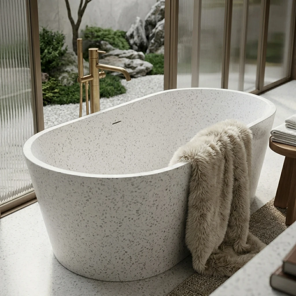 YDSTONE Customized Size White Terrazzo Tub High-End Artificial Stone Precast Stone For Luxury Hotel Bathroom Vanity Bathtub