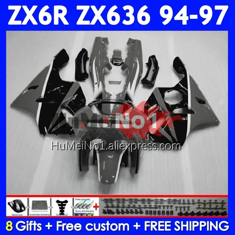 Grey black Kit For KAWASAKI NINJA ZX 6R 636 6 R ZX-636 ZX-6R 201No.74 ZX636 ZX6R 94 95 96 97 ZX600 1994 1995 1996 1997 Fairing