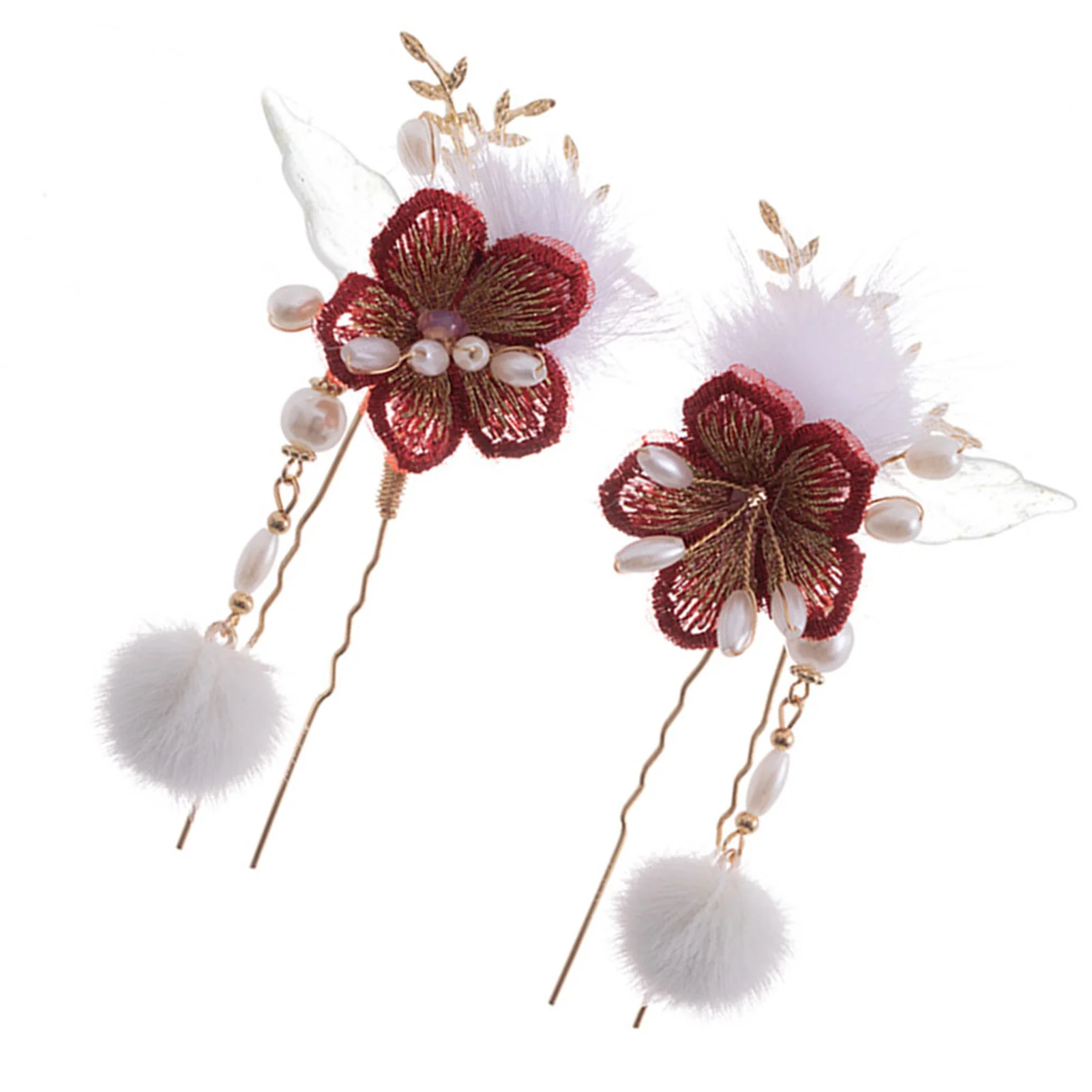 Embroidered Flowers Hairpins Cheongsam U Shape Hair Stick Kit High-grade Wedding Hair Comb