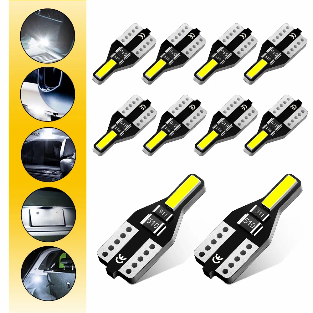 2/4/6/8/10Pcs T10 W5W 194 501 LED Bulbs No Error 5W5 T10 LED Car Interior Light SMD 7020 Chip Pure White Instrument Lights Bulb