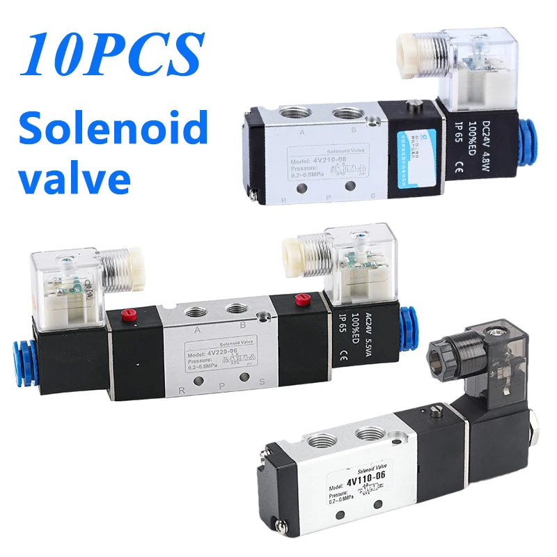 10PCS 4V Series Pneumatic Control Solenoid Valve 5 Way 2 Position 5 Way 3 Position Electric Magnetic Valves