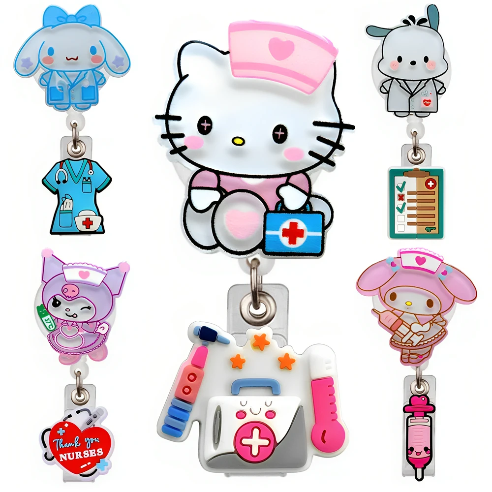 MINISO Krankenschwester Arzt Medizinische Arbeiter Ausweis Namenskartenhalter Cartoon Schöne Katze Hunde Abzeichenrolle Clips Broschen Schlüsselanhänger Halter