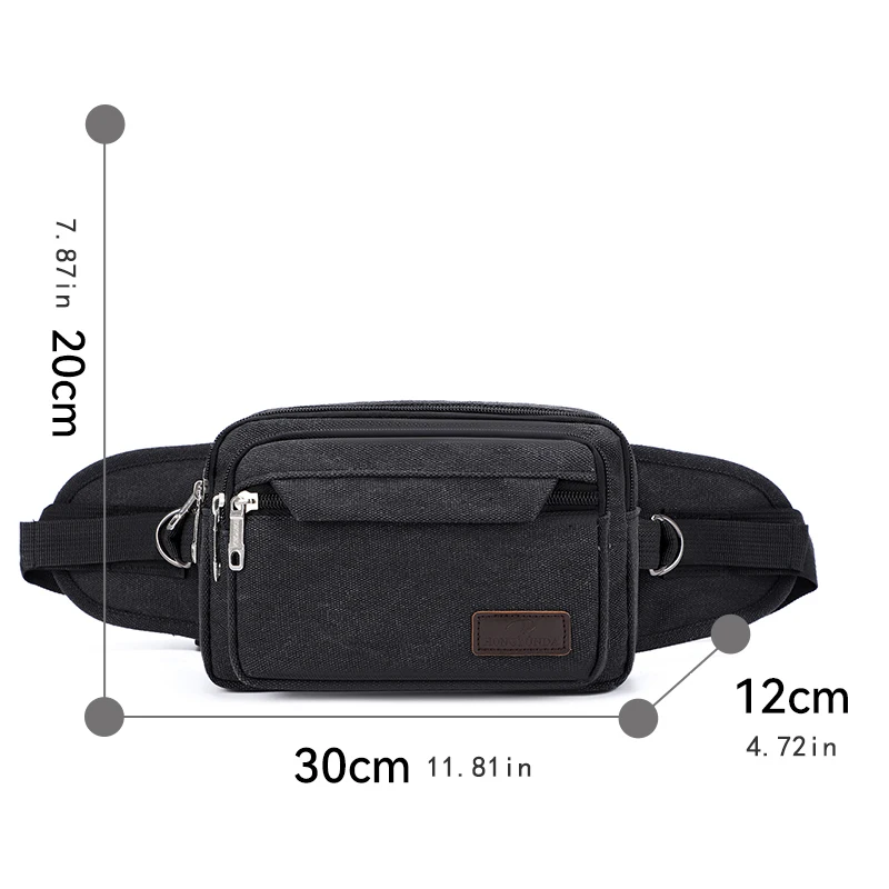 حقيبة خصر قماشية ذات سعة كبيرة مع سحاب للإغلاق، متينة، مثالية للمشي لمسافات طويلة والتنقل والأنشطة الخارجية، خصر رياضي ب