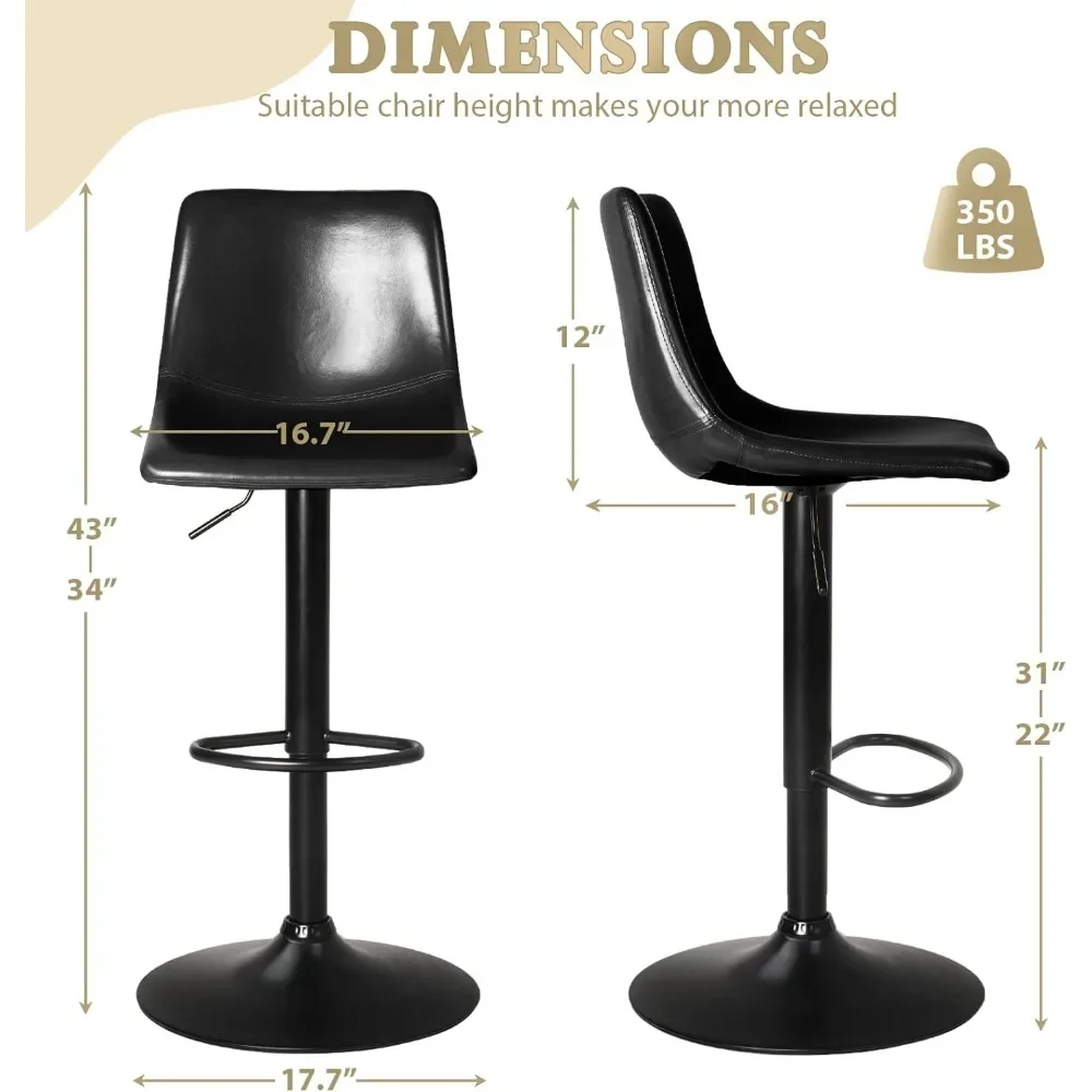 Ensemble de 4 chaises de bar à percussion modernes, tabouret de bar, comptoir recommandé avec dossier, tabouret en similicuir réglable