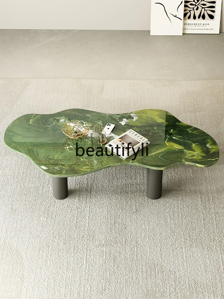 Biai pure natural avocado green luxury stone coffee table high-end light luxury retro art cloud coffee table