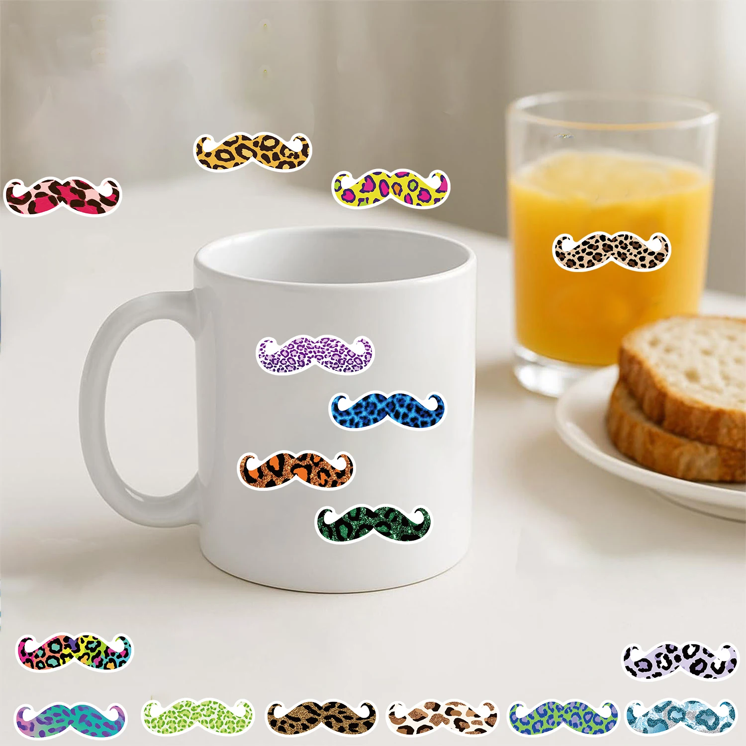 50PCS Colorful Leopard Print Beard Sticker Cartoon Luggage Y2K Leopard Fridge Laptop Skateboard Scrapbook 90s Vintage Sticker