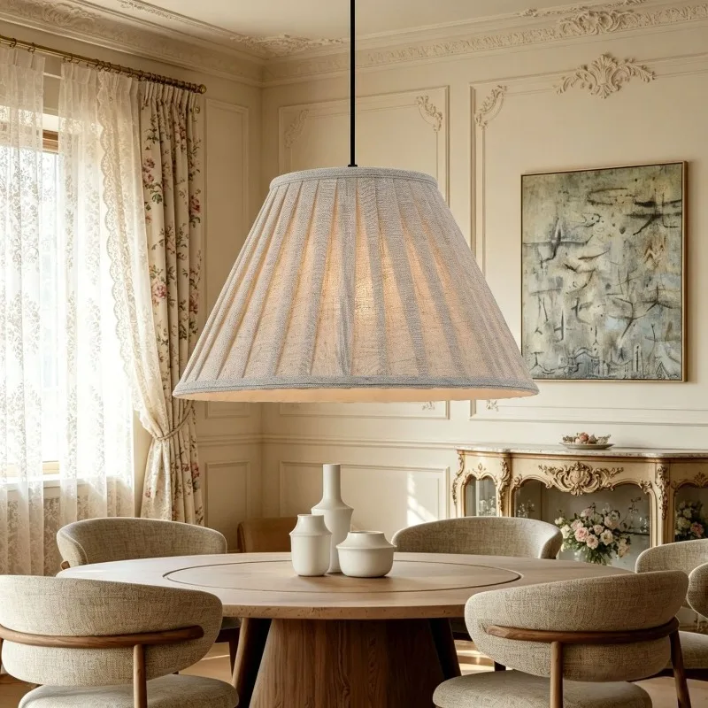 French medieval fabric pendant lamp Nordic style living room bedroom light cream style dining room