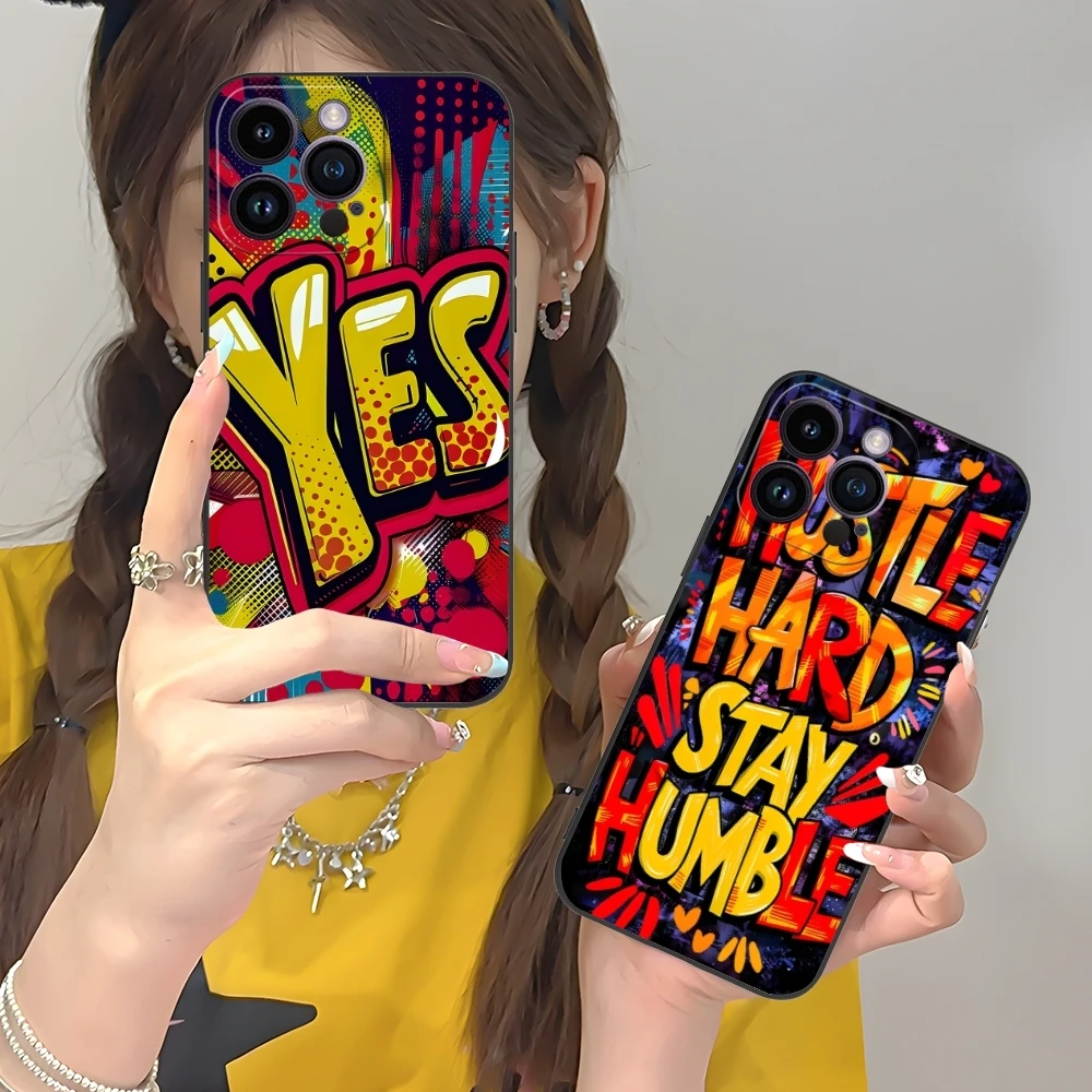 Painting Hustle Positive Mobile Cell Phone Case for iPhone 16 15 14 13 12 11 X XR XS 8 7 Pro Max Plus Mini Black Cover Shell