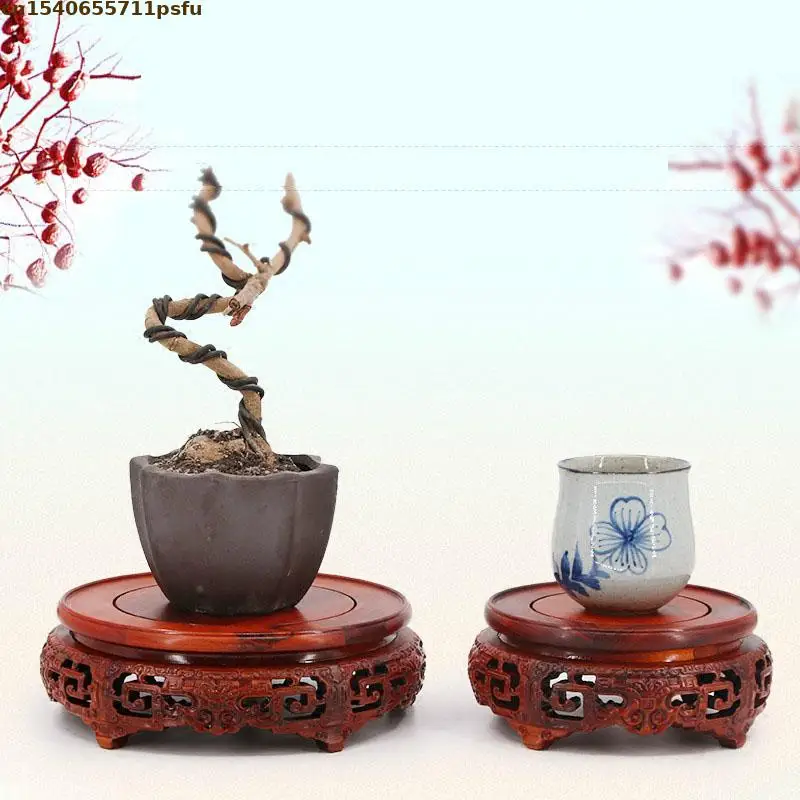 

High Quality Wooden Miniature Standing Flower Base Vase Figurines Flower Pot Sorting Table Stand Tea Sets Pedestal Plant Shelves