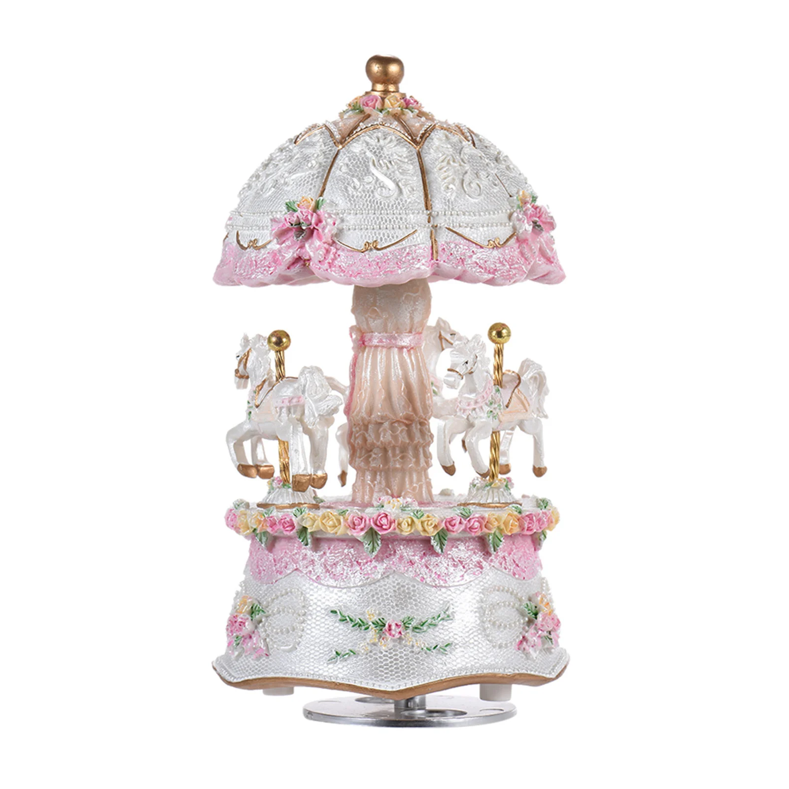 Luxury Dream 3-Horse Rotating Carousel Merry-go-round Windup Music Carousel with Colorful Color Change LED Luminous Light