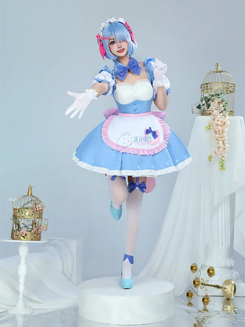 

Rem Maid Dress Cosplay Costume RE: ZERO - Starting Life in Another World Anime Women Lovely Lolita Halloween Party Outfit NEW