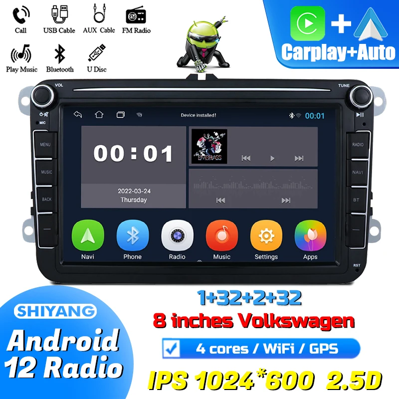 

8-Inch Car Bluetooth Mp5 Radio Player Android 12 System Gps Navigation Integrated Host Suitable For Volkswagen