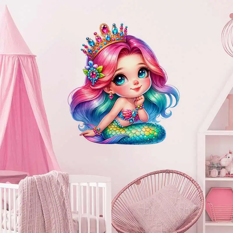 Cute Mermaid Wall Sticker Toilet Lid Stickers, Bedroom Entrance Living Room Porch Home Decora Waterproof Decals Stickers M1486