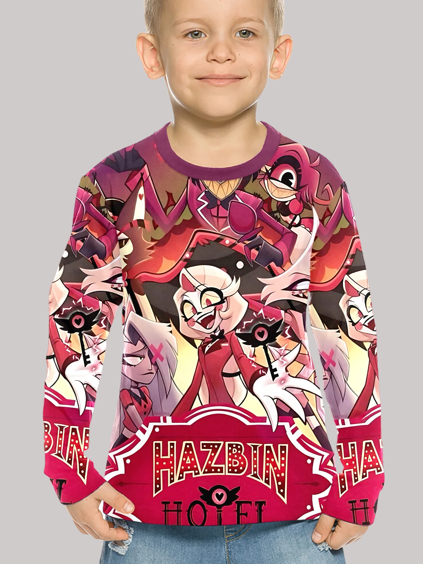 Hazbin Hotel 3D Print Children T-Shirt Long Sleeve Spring Fall Clothes Casual Round Neck Boys and Girls Tops