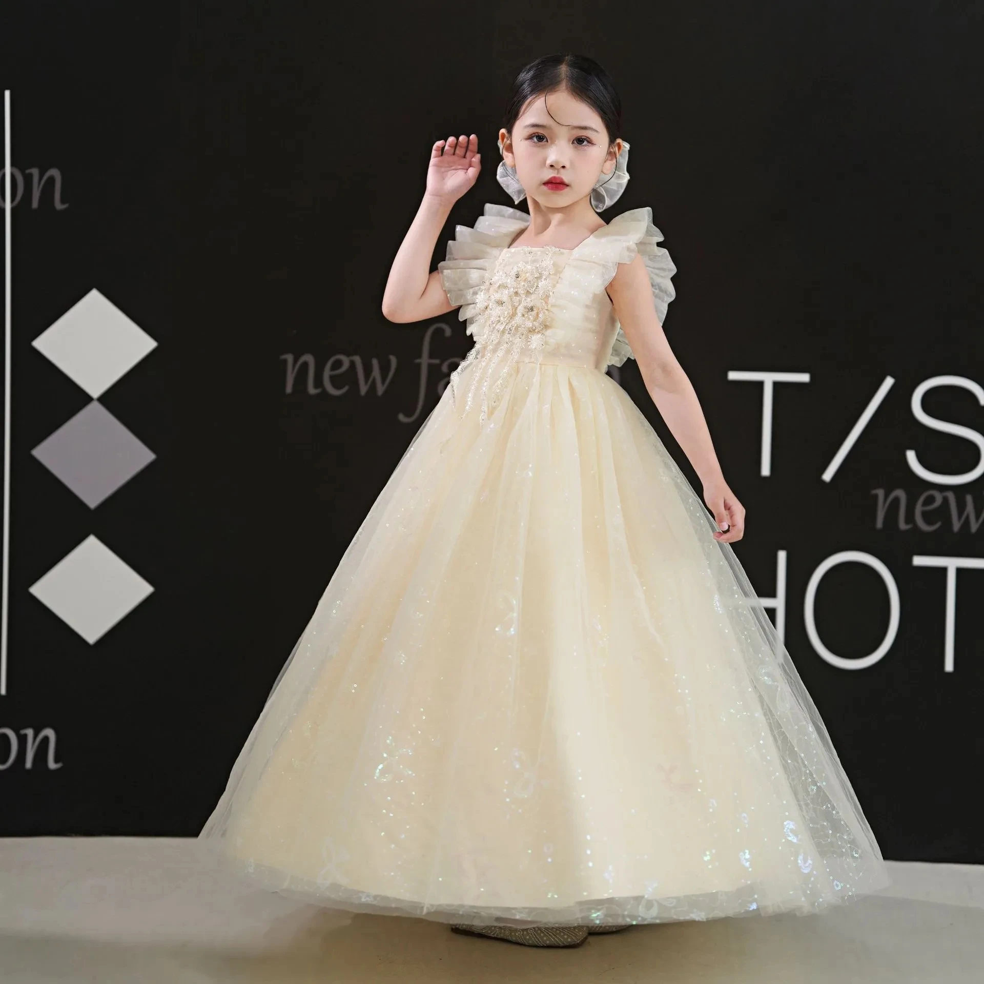 Flower Girls Wedding Party Dress Elegant Girl Sequin Gala Long Gown Children Beading Birthday Princess Costume Teen Vestidos