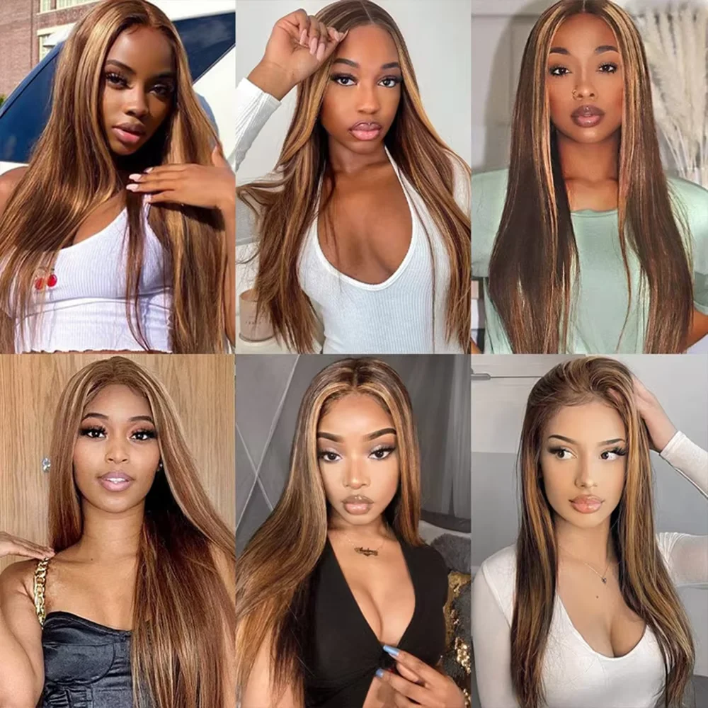 28 inch Honing Blonde Hoogtepunt Menselijk Haar Bundels Straight P4/27 Brazilian Hair Weave Gekleurd Haar Bundels Voor vrouwen Remy Haar