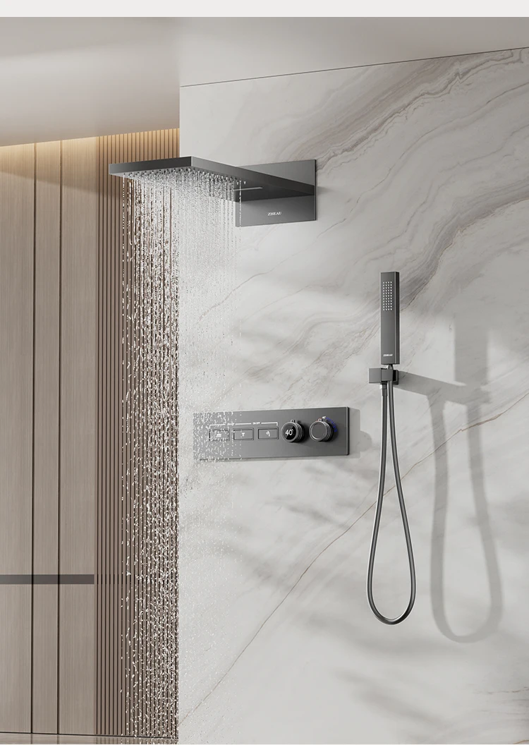 Concealed shower head set, digital top spray waterfall, pre embedded hidden embedded shower head set