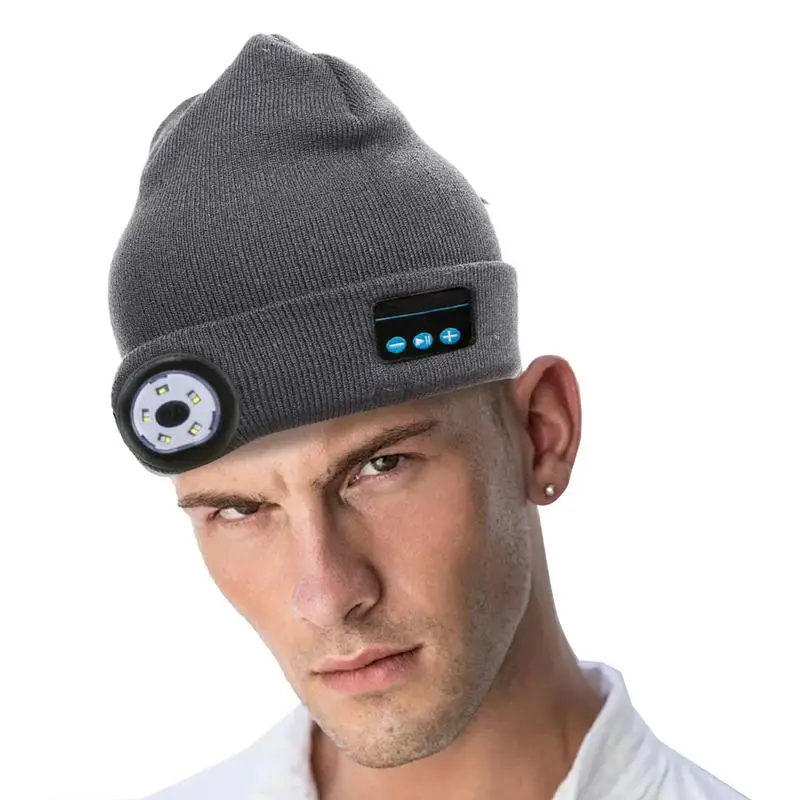 Microphone Headphone Music Smart Caps Beanie Knitted Plus Velvet Winter Hat With Headphone LED Wireless Bluetooth