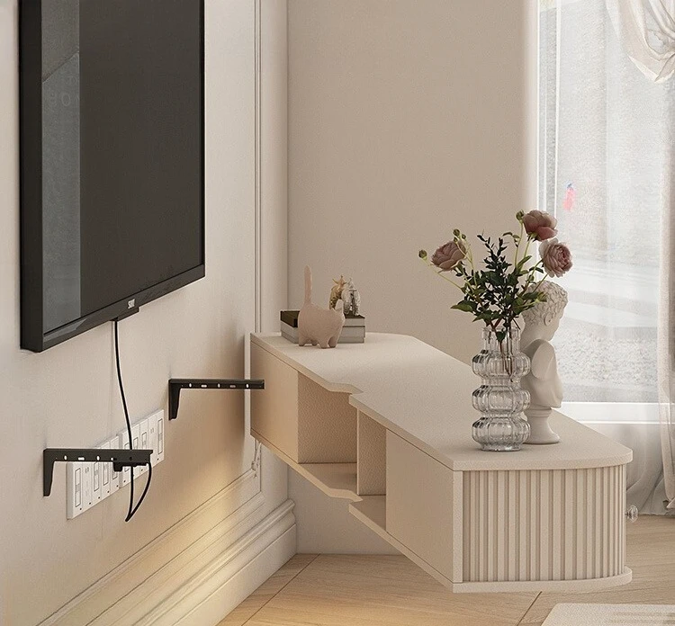 

Cream Wind Suspended TV Background Wall Hanging Cabinet Wall Cabinet Living Room Household Suspended TV Cabinet Shielding Socket