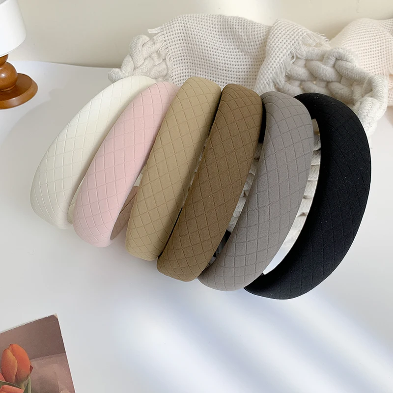 AISHG French Vintage Wide-brimmed Headband Women Rhombus Sponge Fabric Hair Band Fixed Face Wash Hoop Girls Hair Accessories