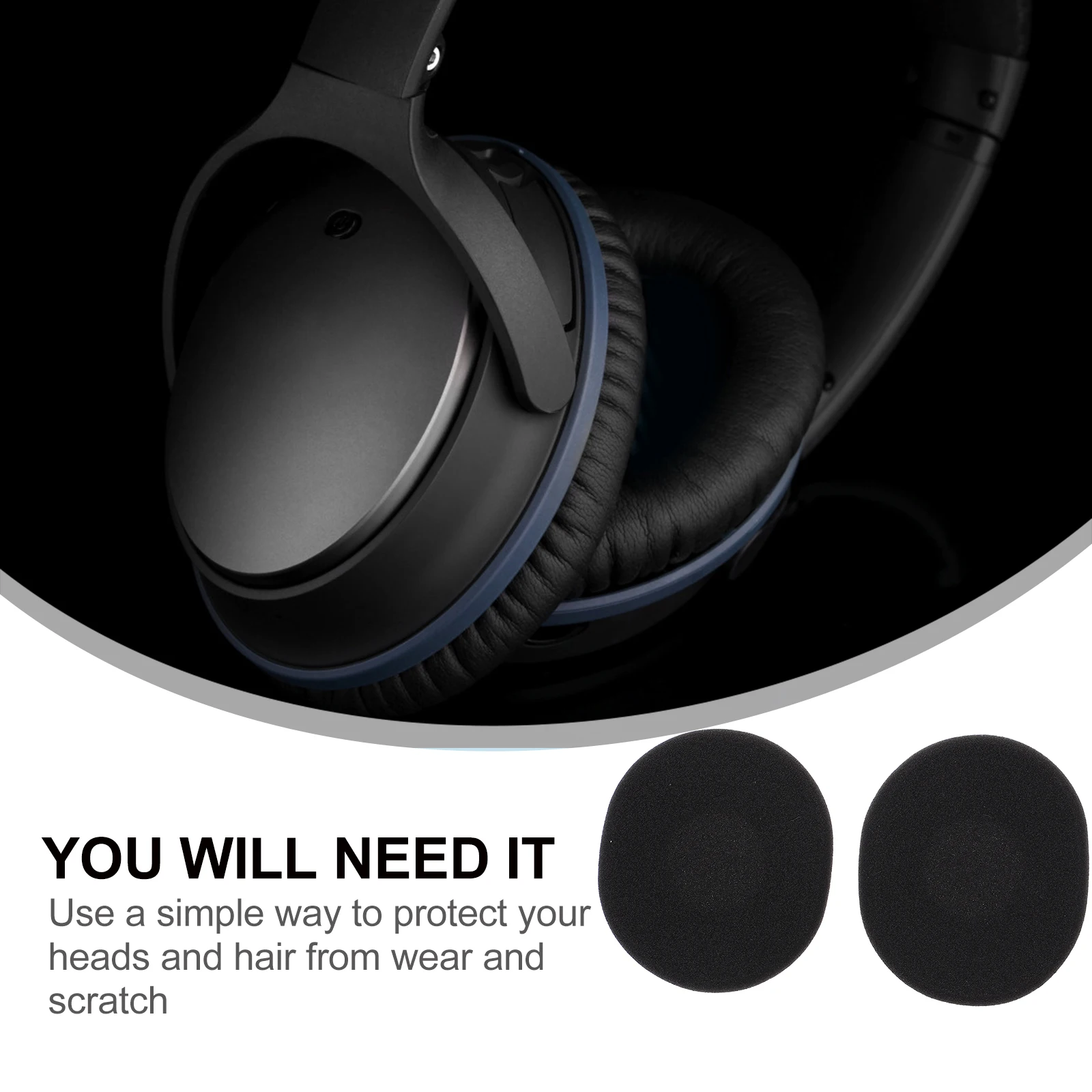 

4pcs Replacement Pads Headphone Cotton Memory Foam Cushions For Headset Comfortable Sponge Cover Black Round Headphone Ear