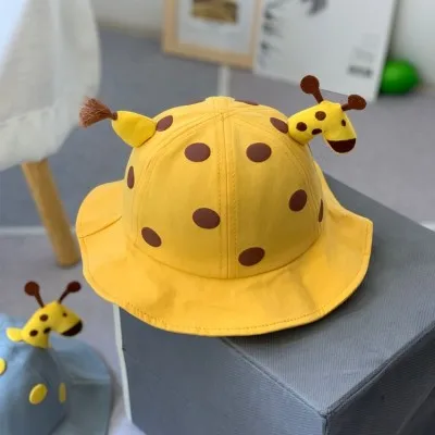 baby-bucket-hat-spring-and-summer-cute-polka-dot-sunshade-basin-hat-baby-cartoon-giraffe-1-year-old-2-children-autumn-hat