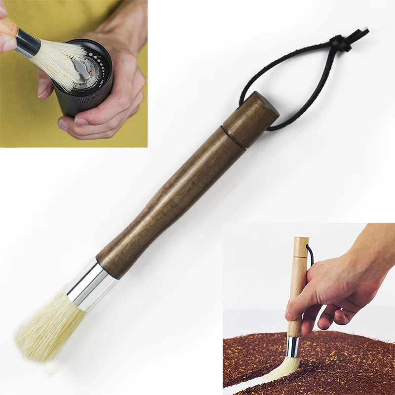 Cleaning Brush for Espresso Coffee Machine Coffee Grime Cleaning Brush Walnut/Beech Wooden Handle Cleaner Tools with Lanyard