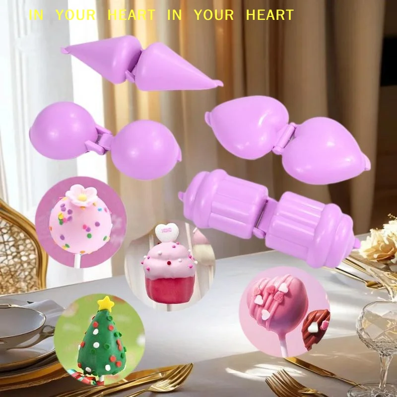4pcs/set Round/Heart/Cone/Cupcake Lollipop Mold Plastic Cookies Cakepop Mould DIY Fondant Cake Decorating Tools Baking Supplies