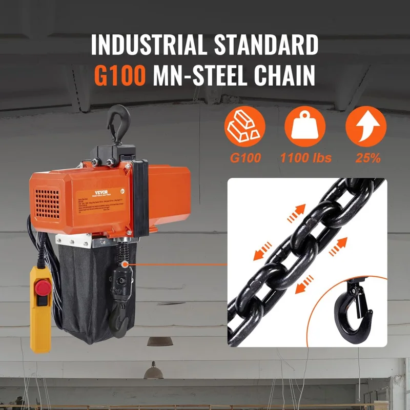 VEVCR 1100 رطل رافعة كهربائية بسلسلة 15 قدم ارتفاع الرفع، 120 فولت Elcctric Hcist، رافعة علوية أحادية الطور مع G100 Chcin، 10 قدم عرض #3