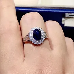 YULEM Natural Sapphire Ring 925 Sterling Silver 7*9MM 5A Genuine Gemstone Fine Jewelry for Women Anniversary Gift