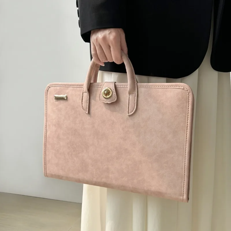 2026 New Minimalist Pink Laptop Sleeve Elegant Business Universal Notebook Case Handheld Protective Bag